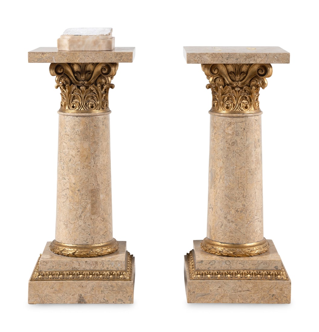 A Pair of Parcel Gilt Composition and Marble Veneered Pedestals (1 of 3)