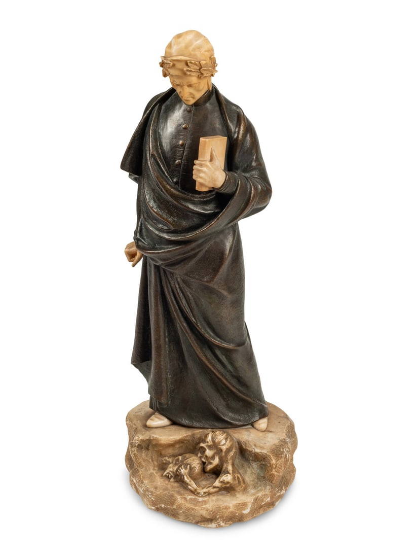 A Continental Bronze and Alabaster Figure of Dante Alighieri (1 of 5)