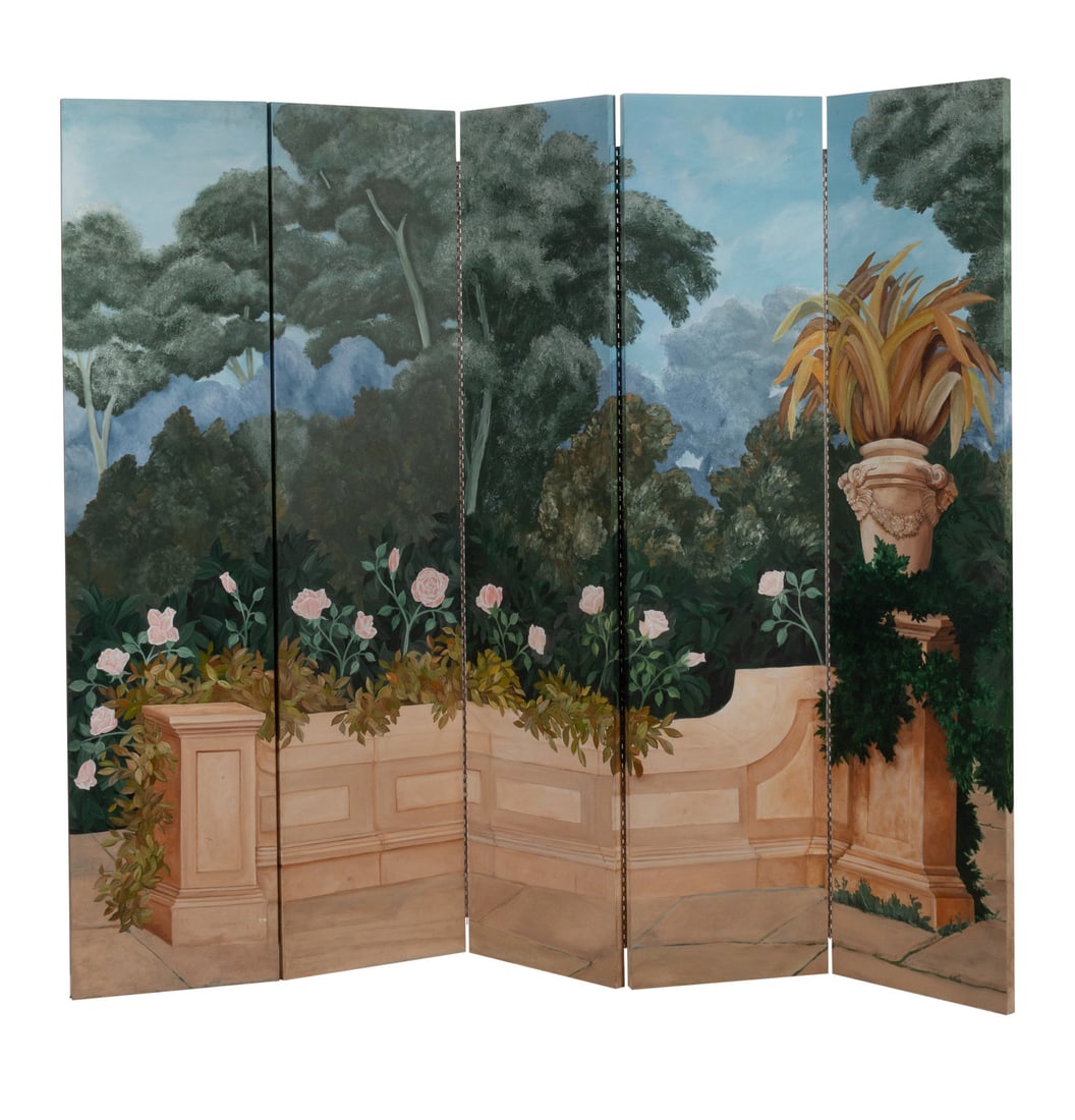 A Continental Painted Canvas Ten-Panel Floor Screen (1 of 5)