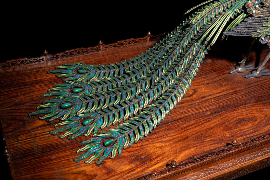 A Large Chinese Hardstone Embellished Silver Filigree Figure of a Phoenix (1 of 5)