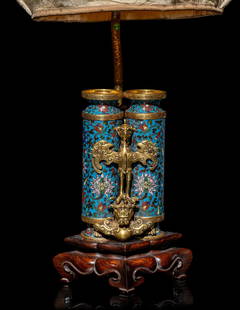 A Chinese Cloisonné Enamel Champion Vase: A Chinese CloisonnÃ© Enamel Champion Vase 18th Century æ¸…ä¸­æœŸ æŽçµ²çºç…è‹±é›„ç“¶ each of the two cylinders is decorated with continuous lotus scrolls. The