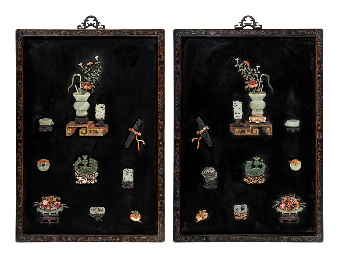 A Pair of Chinese Embellished Black Lacquered Wall Panels (1 of 8)