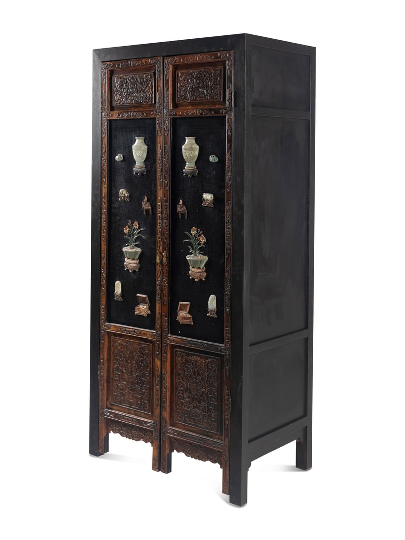 A Large Chinese Hardstone Embellished Lacquered Wood Cabinet (1 of 6)