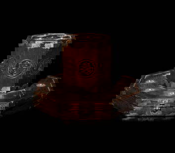 A Korean Horsehair Hat, Gat: A Korean Horsehair Hat, Gat 19th Century 朝鮮李朝 黑笠及帽匣 the semi-translucent hat made of woven horsehair on a bamboo frame, tall and cylindri