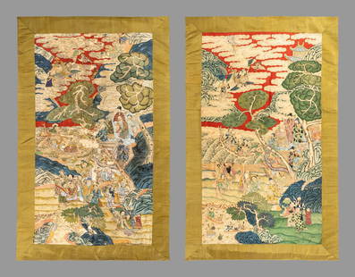 Two Large Chinese Kesi Woven Silk 'Immortal' Panels: Two Large Chinese Kesi Woven Silk 'Immortal' Panels 19th Century 清晚期 緙絲祝壽圖綉片兩幅 each woven and richly detailed with i