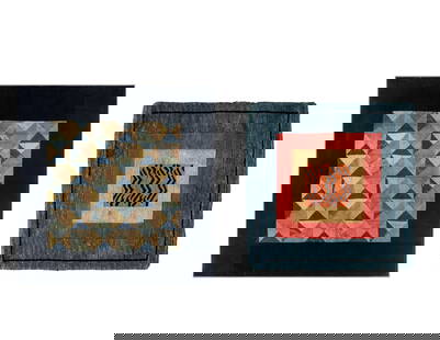 A Tibetan Silk Patchwork Offering Cloth and A Tibetan Rug: A Tibetan Silk Patchwork Offering Cloth and A Tibetan Rug Cloth: late 18th Century 十八世紀 藏毯及藏式百納被一條 eac