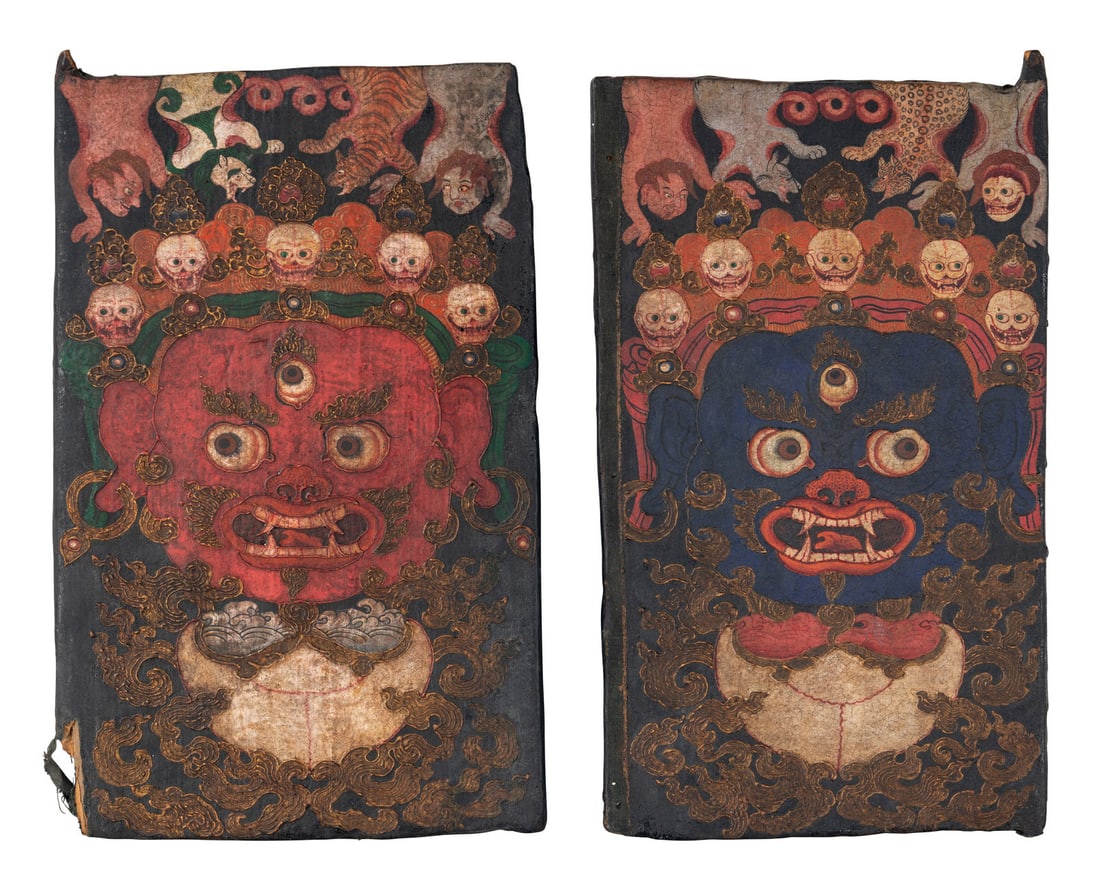 A Pair of Tibetan Painted Wood Door Panels (1 of 6)