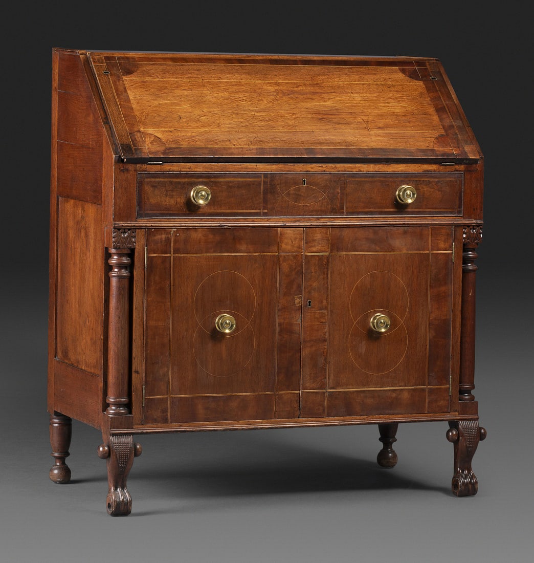A Late Federal String Inlaid Walnut Slant-Front Secretary Desk (1 of 9)