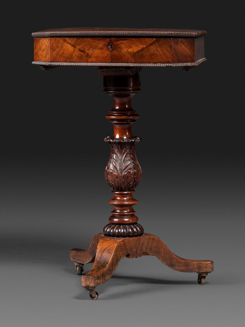 A Classical Carved and Figured Mahogany Work Table (1 of 3)