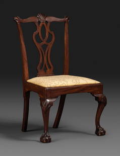 A Chippendale Shell Carved Walnut Claw-and-Ball Foot Side Chair: A Chippendale Shell Carved Walnut Claw-and-Ball Foot Side Chair Likely Philadelphia, Circa 1770 the rear seat rail marked I and the slip seat marked IIII. Height 38 1/4 inches. Property from the Colle