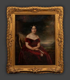 American School, 19th Century: American School, 19th Century Portrait of a Lady oil on canvas unsigned 49 1/4 x 38 1/8 inches. This lot is located in Cincinnati. Provenance: Purchased at Heinsmith Galleries, Lexington, Kentucky.