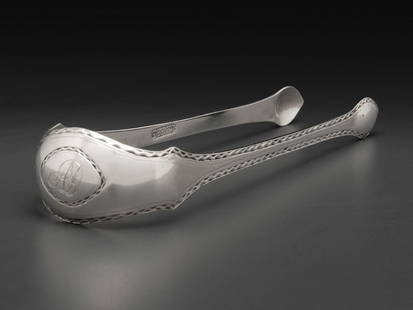 A Pair of American Silver Sugar Tongs: A Pair of American Silver Sugar Tongs Paul Revere, Boston, Massachusetts, 1734-1818 marked REVERE within rectangle. with undulating thread engraving and monogram AD for Ann Maria Dodd (1819-1897). 14