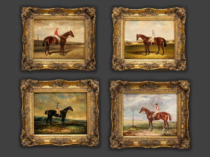 English School, 19th Century: English School, 19th Century Four Works: Jockeys on Horseback oil on panel unsigned 7 3/8 x 9 1/4 inches. This lot is located in Cincinnati. Property from the Collection of Jo Ann Cline Yates, Lookout