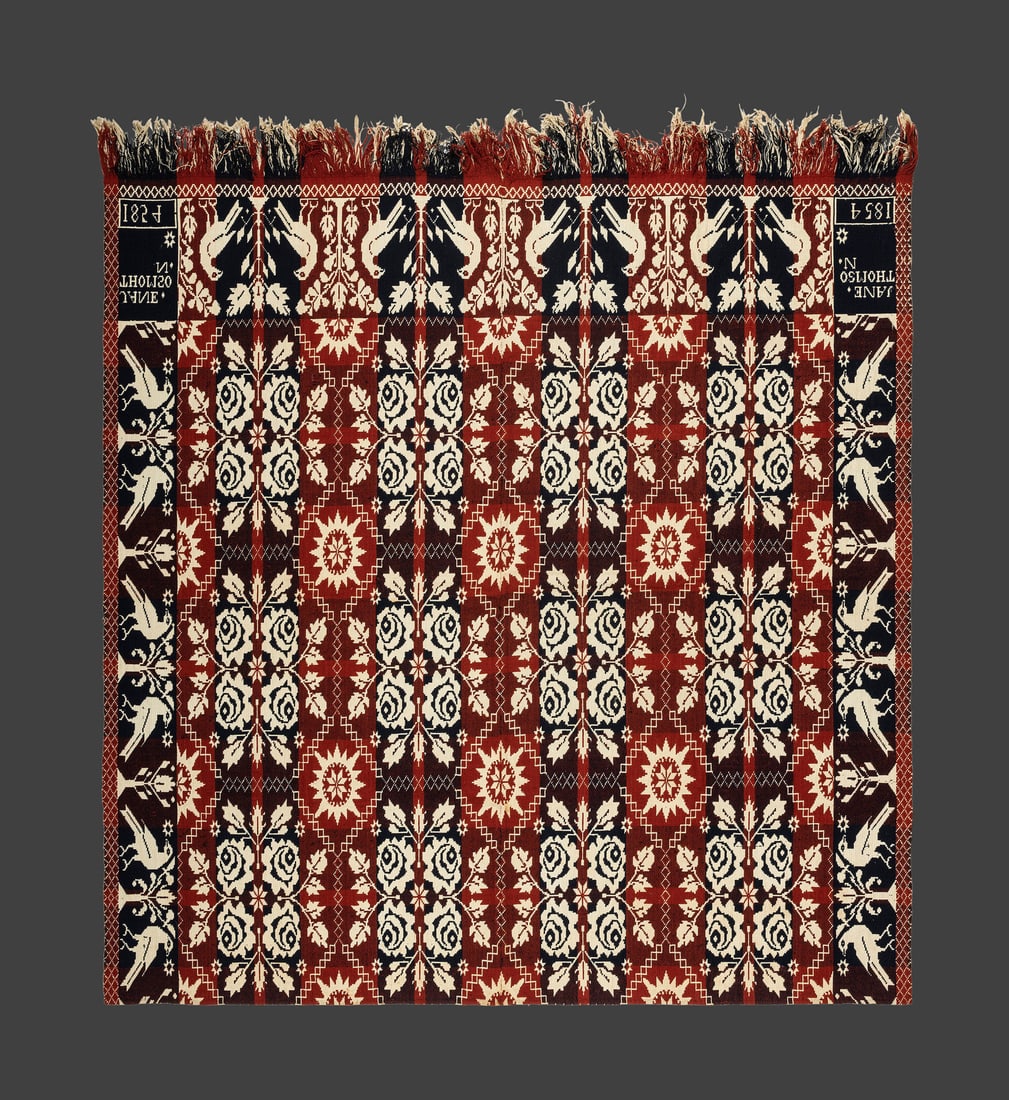 A Double Rose and Bird Pattern Jacquard Coverlet (1 of 3)