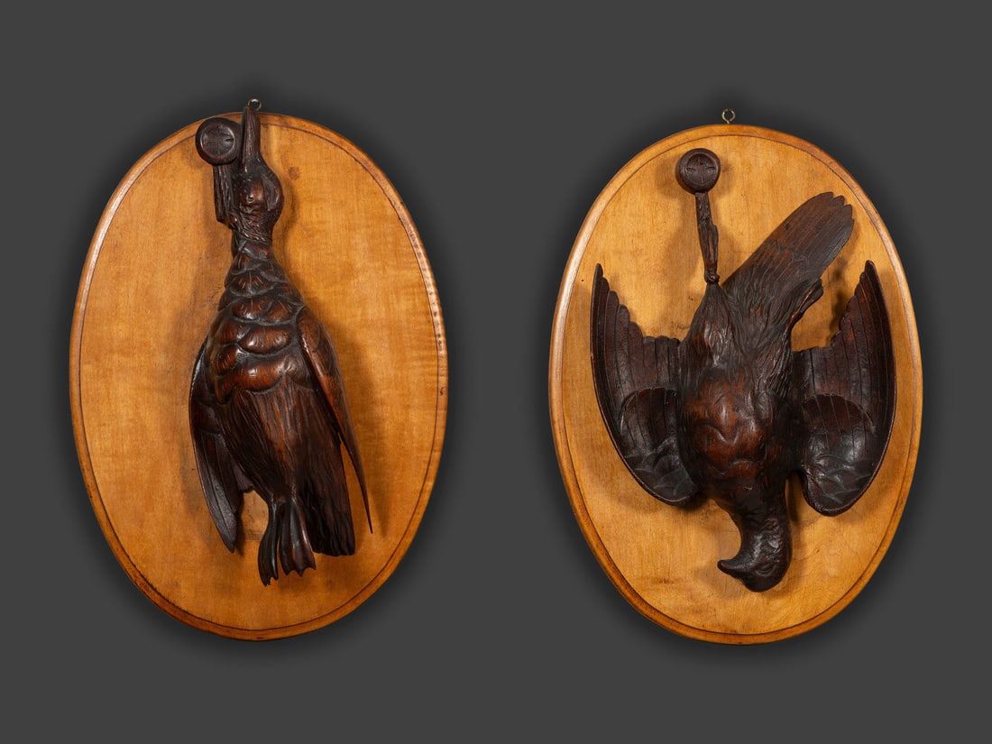 A Pair of Black Forest Style Carved Wood Game Plaques (1 of 4)