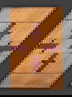 Three Paint Decorated Game Boards: Three Paint Decorated Game Boards Early 20th Century comprising one single-sided Parcheesi gameboard, one single-sided gameboard dated 1922 and initialed JH / TR, and one double-sided three-board exam
