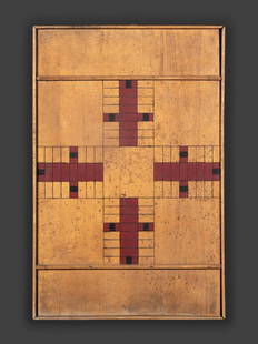 Three Paint Decorated Game Boards: Three Paint Decorated Game Boards Early 20th Century comprising one single-sided Parcheesi gameboard, one single-sided gameboard dated 1922 and initialed JH / TR, and one double-sided three-board exam