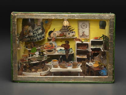 A Mixed Media Diorama: A Mixed Media Diorama Possibly Dutch, Circa 1976 incorporating collaged, painted, and papier-mâchéd elements. 11 1/4 x 16 x 11 1/4 inches. This lot is located in Cincinnati. Property from th