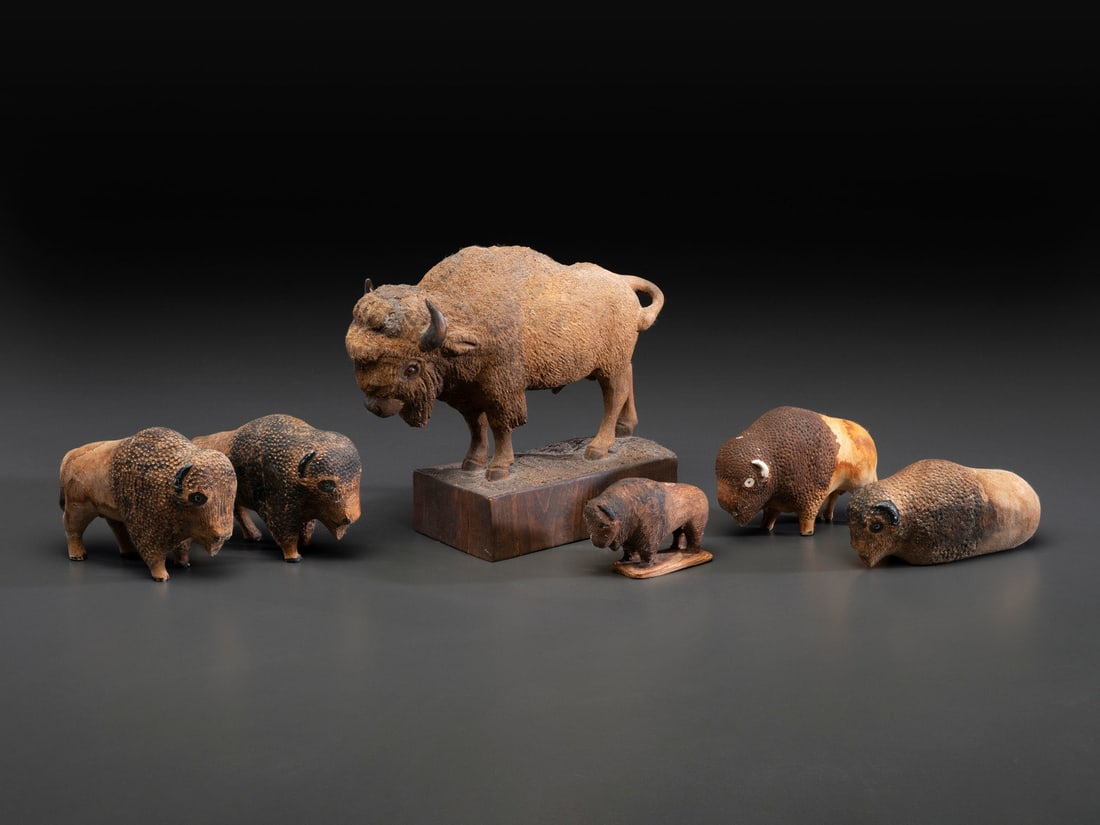 Six Canadian Folk Art Carved Bison (1 of 3)