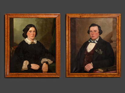 American School, 19th Century: American School, 19th Century Pair of Portraits: Husband and Wife oil on canvas unsigned 30 x 24 1/2 inches (larger). This lot is located in Cincinnati. Property from the Collection of Stanley B. Sloc