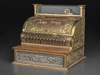 A Brass National Cash Register, Model No. 22: A Brass National Cash Register, Model No. 22 Dayton, Ohio, Late 19th Century serial number 156261. Height 16 1/2 x width 17 3/8 x depth 16 inches. This lot is located in Cincinnati. Property from the