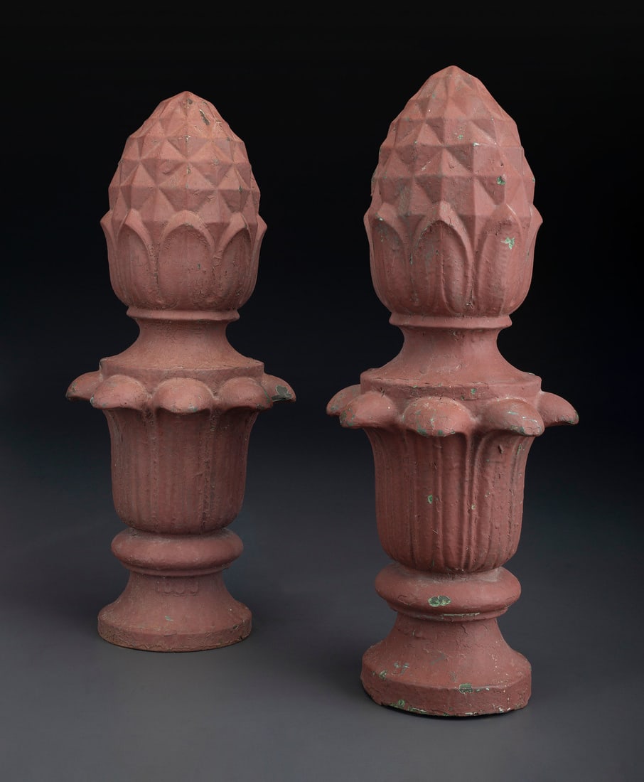 A Pair of Red Painted Cast Iron Architectural Finials (1 of 2)