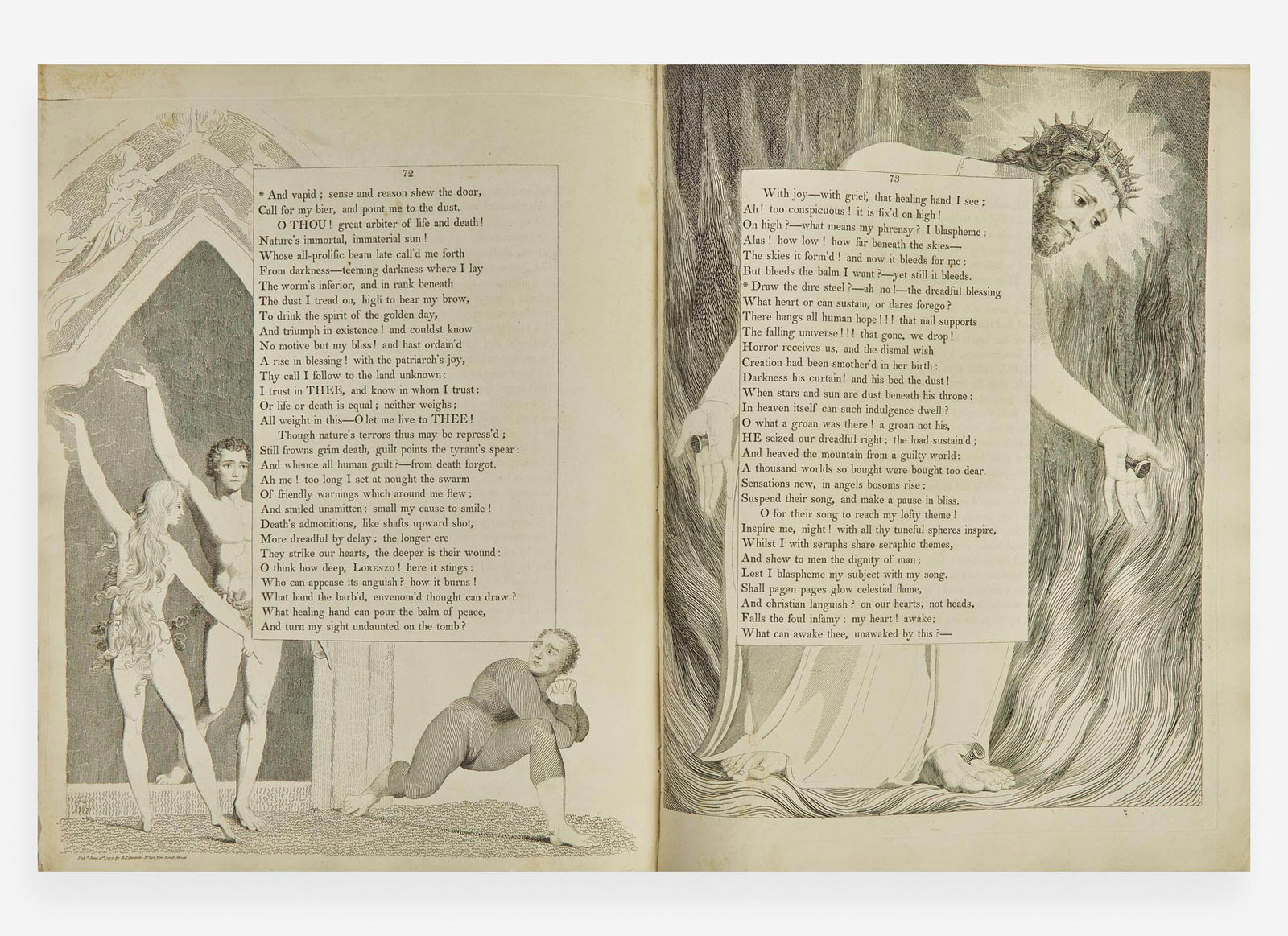 [Blake, William] Young, Edward The Complaint, and the Consolation; or, Night Thoughts: [Blake, William] Young, Edward The Complaint, and the Consolation; or, Night Thoughts London: Printed by R. Noble, for R. Edwards, 1797. First edition illustrated by William Blake. Large 4to, 16 5/8 x