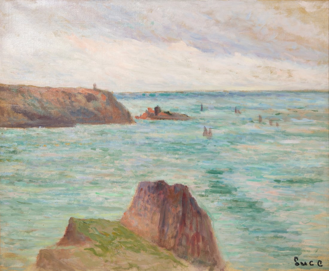 Maximilien Luce(French, 1858-1941)Le Treport, Les falaises, c. 1931: Maximilien Luce (French, 1858-1941) Le Tréport, Les falaises, c. 1931 oil on paper laid down on canvas stamped with signature Luce (lower right) 18 1/2 x 21 3/4 inches. Property from the Private