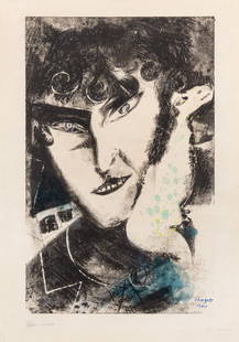 Marc Chagall(Belarusian/French, 1887-1985)Auto-portrait avec chèvre, 1922-23: Marc Chagall (Belarusian/French, 1887-1985) Auto-portrait avec chèvre, 1922-23 lithograph with hand coloring signed Chagall/Marc in blue watercolor (lower right); signed in pencil (right margin);