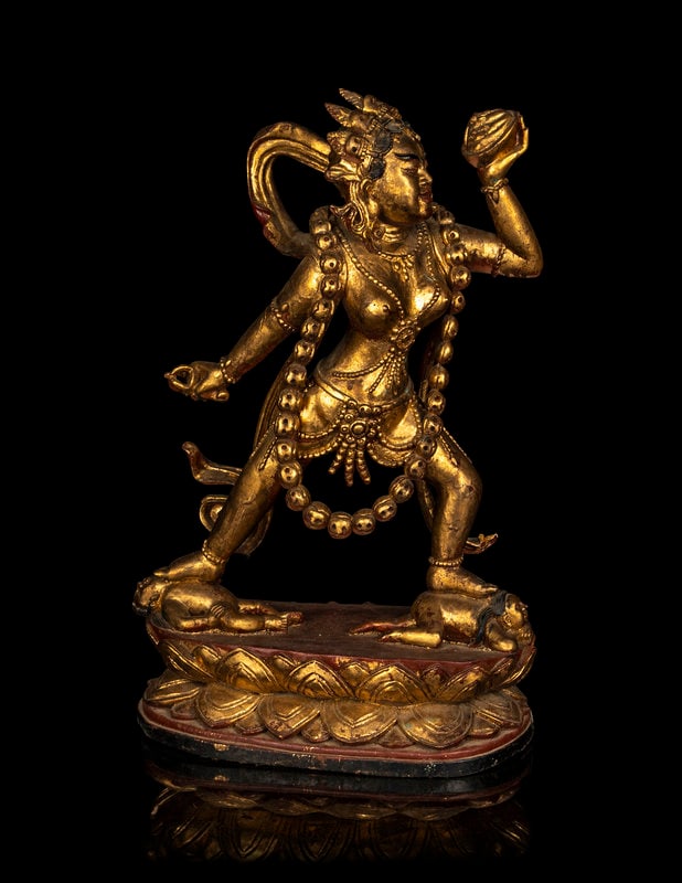 A Large Gilt and Red Lacquered Wood Figure of Vajrayogini (1 of 5)