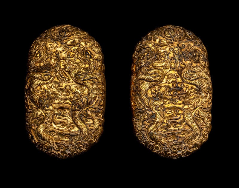 A Chinese Gilt Bronze 'Dragon' Two-Part Tally (1 of 9)