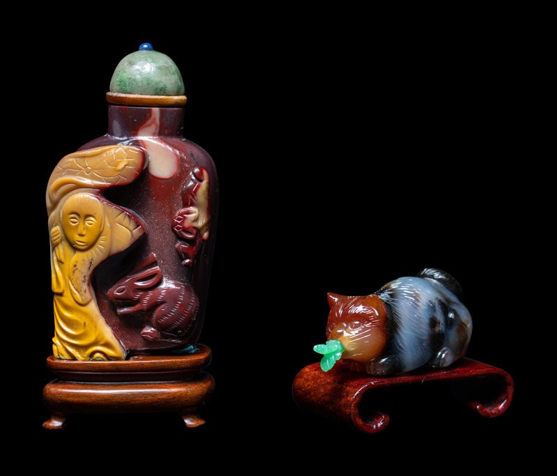 Two Chinese Carved Agate Snuff Bottles (1 of 3)
