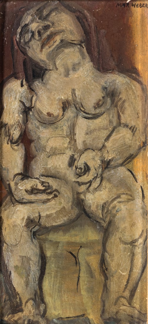 Max Weber (American, 1881-1961) Nude Asleep, c. 1910: Max Weber (American, 1881-1961) Nude Asleep, c. 1910 oil on board signed Max Weber (upper right) 8 1/2 x 4 inches. Provenance: Forum Gallery, New York (label on the reverse)