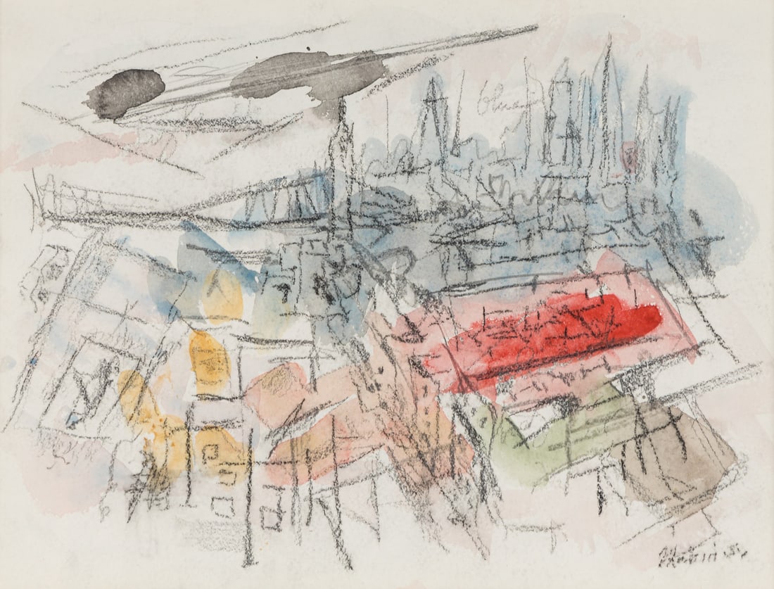 John Marin (American, 1870–1953) From New York Hospital (a double sided work), 1951: John Marin (American, 1870–1953) From New York Hospital (a double sided work), 1951 watercolor and graphite on paper signed Marin and dated (lower right) 8 7/8 x 12 inches. Property from the Col