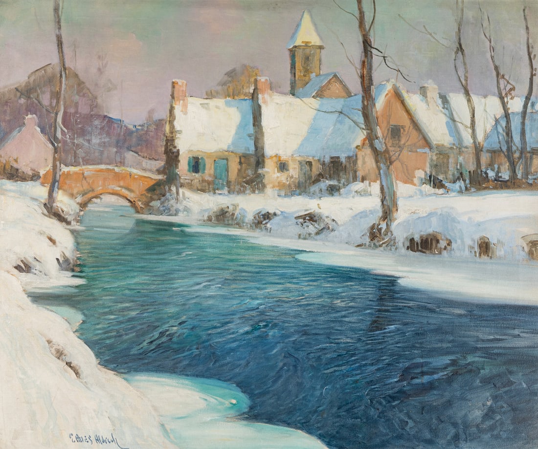 Ames Aldrich (american, 18721941) Winter Village Scene With