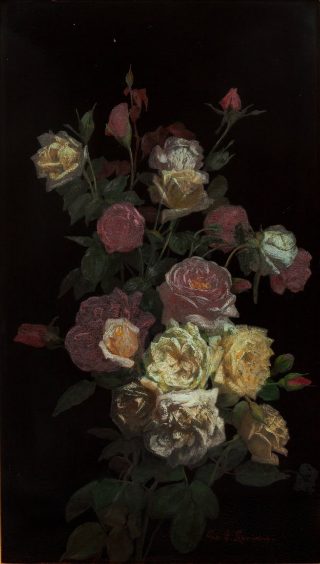 George Cochran Lambdin (American, 1830-1896) Bouquet of Roses: George Cochran Lambdin (American, 1830-1896) Bouquet of Roses oil on panel signed Geo. C. Lambdin (lower right) 24 1/2 x 12 inches. Property from a St. Louis Estate Provenance: Gallery of the Masters,