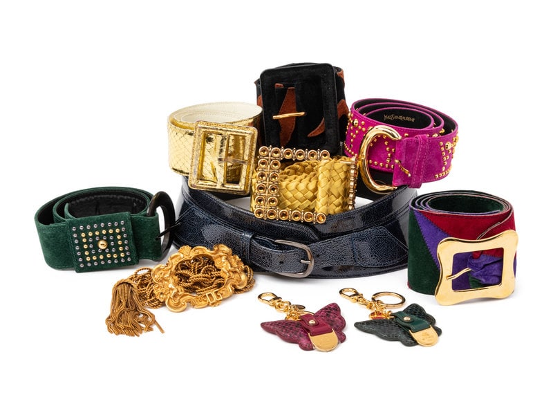 Eight Designer Belts by YSL, Oscar de la Renta, Bob Mackie and Two Etro Butterfly Keychains (1 of 3)