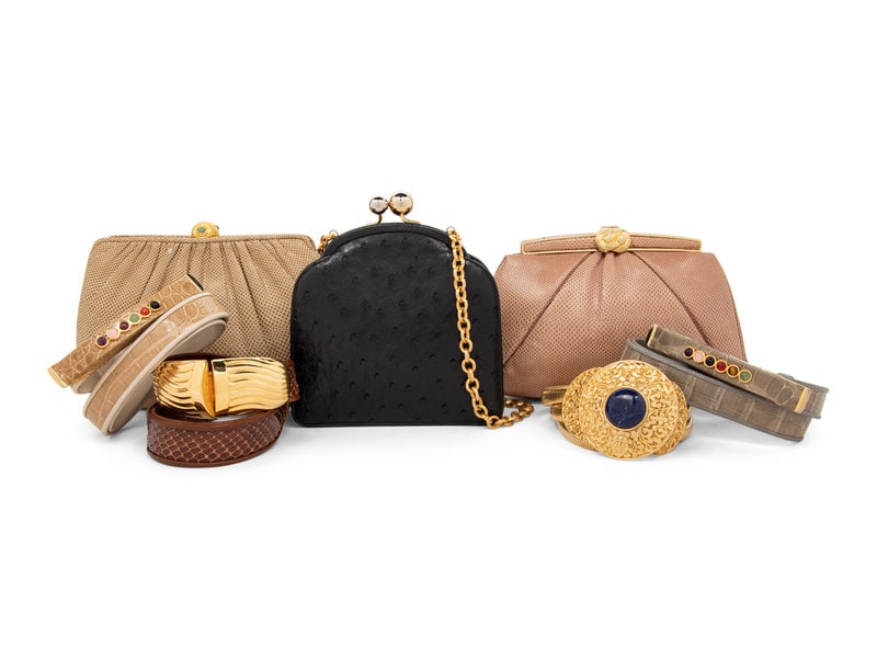 Seven Judith Leiber Items: Three Exotic Skin Bags, Four Belts, 1980-90s  (1 of 7)