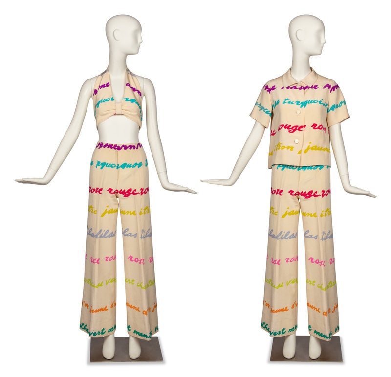 Givenchy Ensemble, 1975: Givenchy Ensemble, 1975 THE FIRSTSleeveless halter top in printed silk. Hook and bar closures at side seam. Fully-lined. Label: GivenchyRetail Label: Bergdorf GoodmanSize L