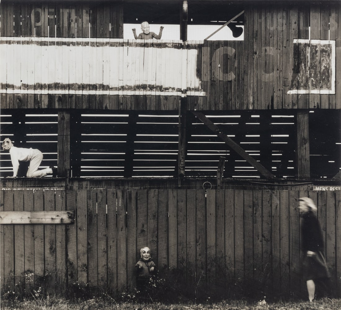 Ralph Eugene Meatyard (1925-1972) Untitled (Masked children in barn), 1965: Ralph Eugene Meatyard (1925-1972) Untitled (Masked children in barn), 1965 Gelatin silver print, printed c. 1965, signed by Madelyn O. Meatyard, Estate Executor, in pencil and 'Lexington, Kentucky' cr