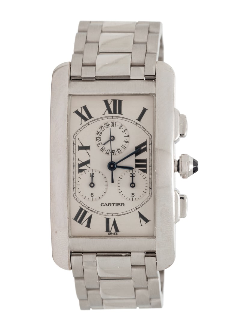 CARTIER, REF. 2312 18K WHITE GOLD 'TANK AMERICAINE' CHRONOGRAPH WATCH (1 of 2)