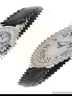 CARTIER, REF. 3008 18K WHITE GOLD 'BALLON BLEU' WATCH: CARTIER, REF. 3008 18K WHITE GOLD 'BALLON BLEU' WATCH Maker: Cartier Model: Ballon Bleu de Cartier Reference number: 3008 Case size: Approx. 28 mm Case material: 18K white gold Bezel: Diamond Dial: Wh