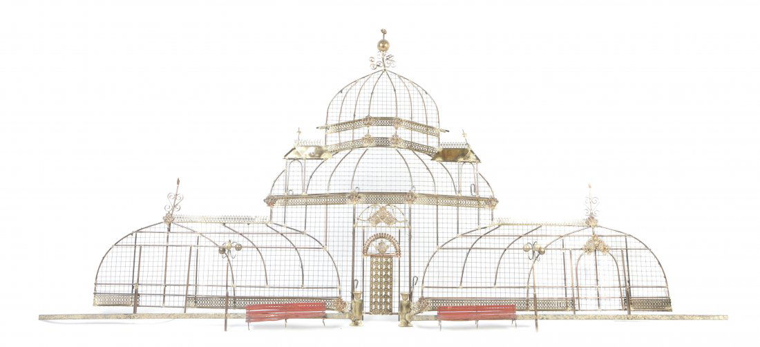 A Wirework Sculpture, Curtis Jere, Width 69 1/2 i: A Wirework Sculpture, Curtis Jere, in the form of a Victorian conservatory. Width 69 1/2 inches.