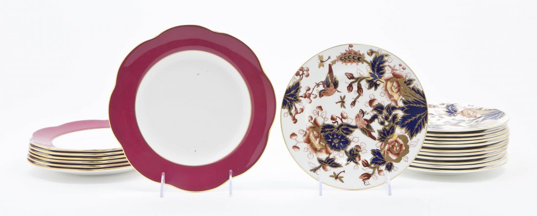 A Set of Coalport Salad Plates, Diameter 9 1/4 in: A Set of Coalport Salad Plates, each of circular form with gilt decoration on a white ground, together with a set of seven Spode salad plates. Diameter 9 1/4 inches. Property from the Estate of Beverl