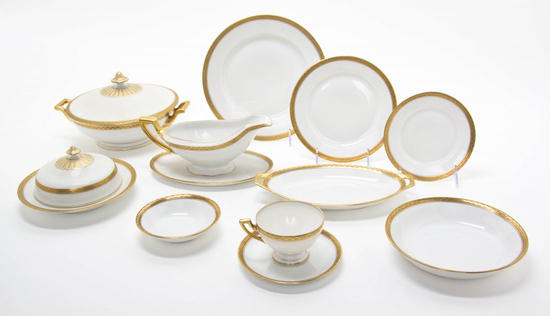 A Partial Bavarian Porcelain Dinner Service, Thom: A Partial Bavarian Porcelain Dinner Service, Thomas, 20th century, comprising 12 dinner plates, 12 dessert plates, 11 salad plates, 12 finger bowls, 11 teacups with saucers, 12 soup bowls, a sugar, a 
