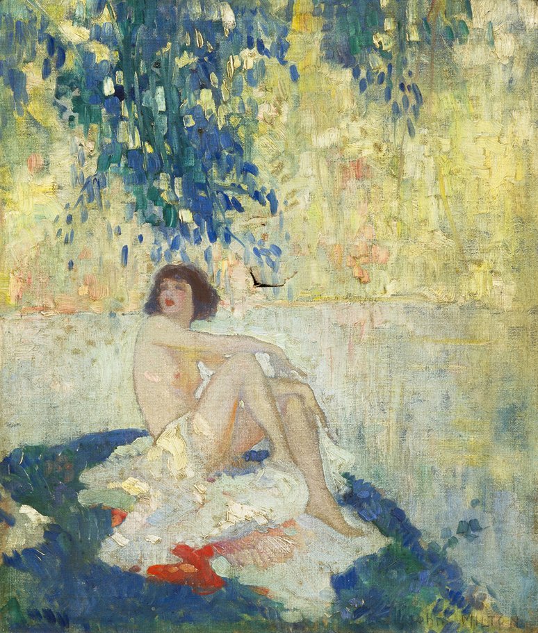 John Milton, (American, 20th century), Nude in Ga: John Milton (American, 20th century) Nude in Garden oil on canvas signed John Milton (lower right) 24 x 20 inches. Property from the Estate of Beverly Blettner, Chicago, Illinois