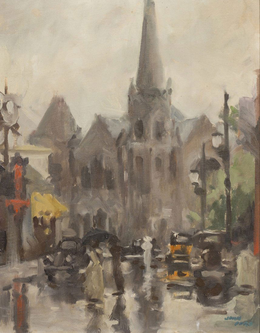 John Carter Ford, (American, 1910-1990), Street S: John Carter Ford (American, 1910-1990) Street Scene oil on canvasboard signed John Ford (lower right) 18 x 14 inches.