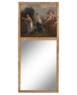 A French Giltwood Trumeau Mirror: A French Giltwood Trumeau Mirror 18th Century Height 65 1/4 x width 29 1/4 inches. This lot is located in Chicago. Property from the Estate of Ward Gerard Gosselin, Batavia, IL Ward Gerard Gosselin, k