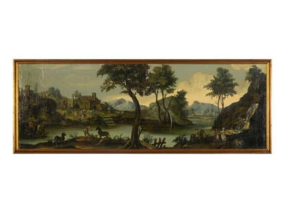 French School, 18th/Early 19th Century: French School, 18th/Early 19th Century Landscape oil on canvas laid to board 17 1/4 x 50 7/8 inches (sight). This lot is located in Chicago. Property from the Estate of Ward Gerard Gosselin, Batavia,
