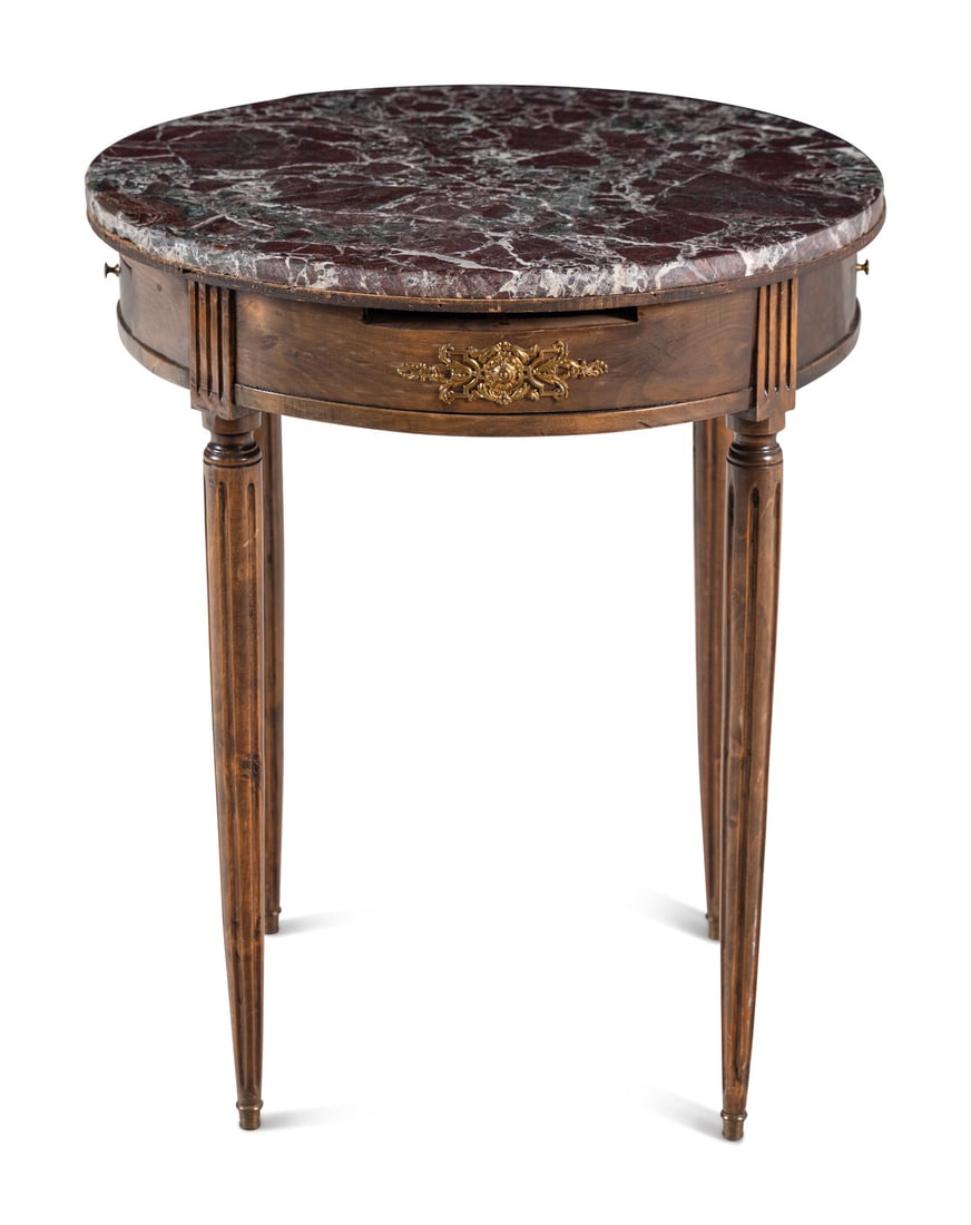 A Louis XVI Style Walnut Marble-Top Bouillotte Table (1 of 4)